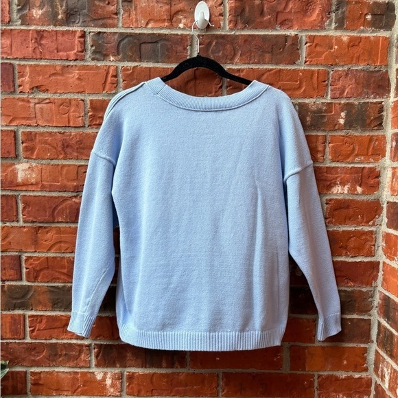 J. Jill Womens Small Blue Ribbed Knit Split Hem Boxy Sweater - Picture 3 of 8